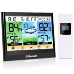 Geevon Weather Station Wireless Indoor Outdoor Thermometer Hygrometer with Heat Index, Dew Point, Touch LCD Display Digital Forecast Station with Alarm Clock and Adjustable Backlight