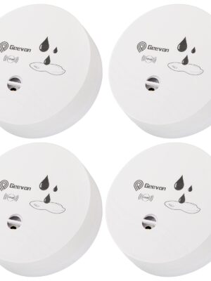 Geevon 4 Pack Water Leak Detectors for Home, 100dB Water Sensor Alarm Leak Detector for Basements, Bathrooms, Kitchens, Garages, Battery-Operated (Battery Included)