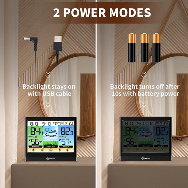 Geevon Weather Station Wireless Indoor Outdoor Thermometer Hygrometer with Heat Index, Dew Point, Touch LCD Display Digital Forecast Station with Alarm Clock and Adjustable Backlight